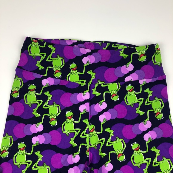 LuLaRoe Disney leggings Muppets Kermit the Frog purple circles one size - Picture 3 of 6